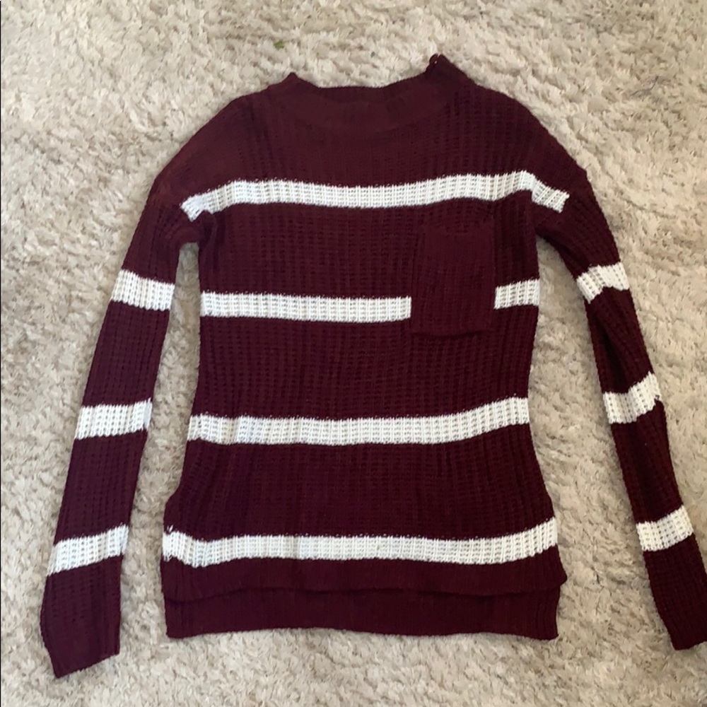 Maroon and White Striped Sweater